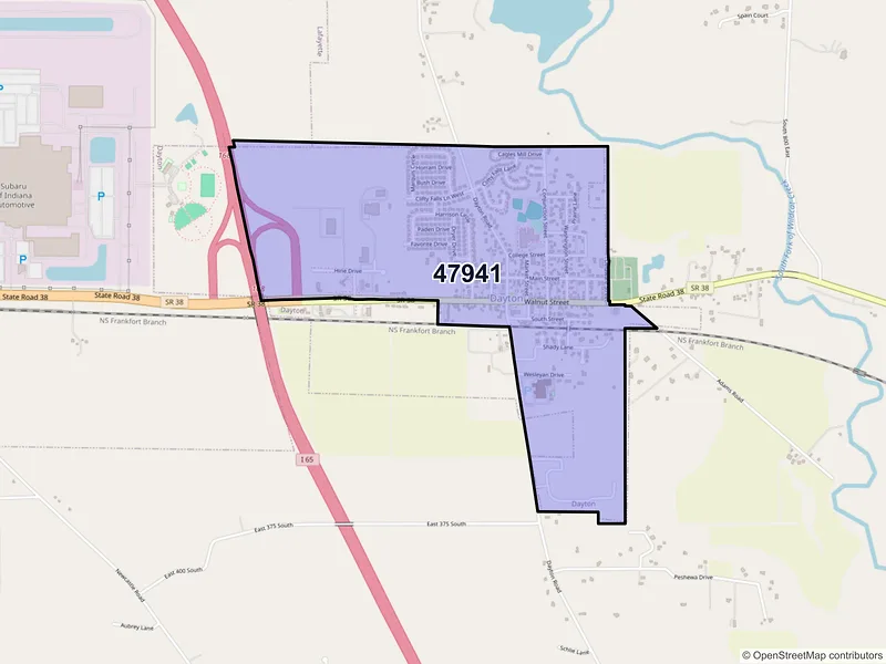 Map of Dayton, Indiana and ZIP codes