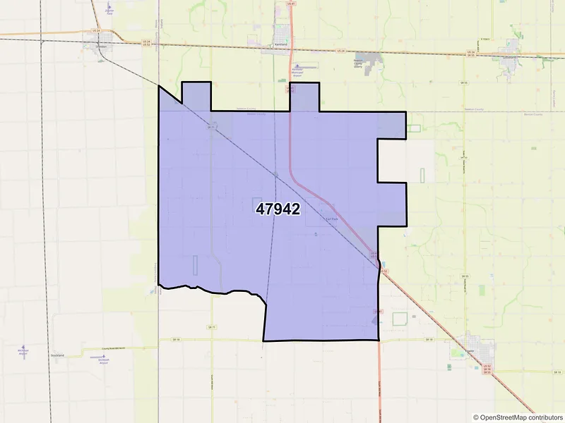 Map of ZIP Code 47942 — Earl Park, IN