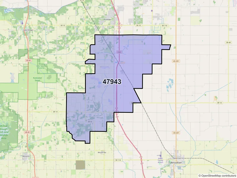 Map of ZIP Code 47943 — Fair Oaks, IN