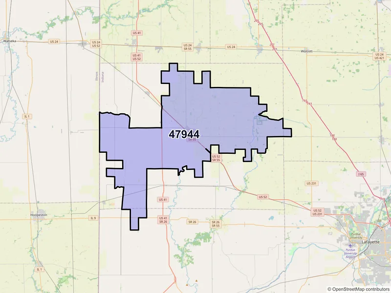Map of ZIP Code 47944 — Fowler, IN