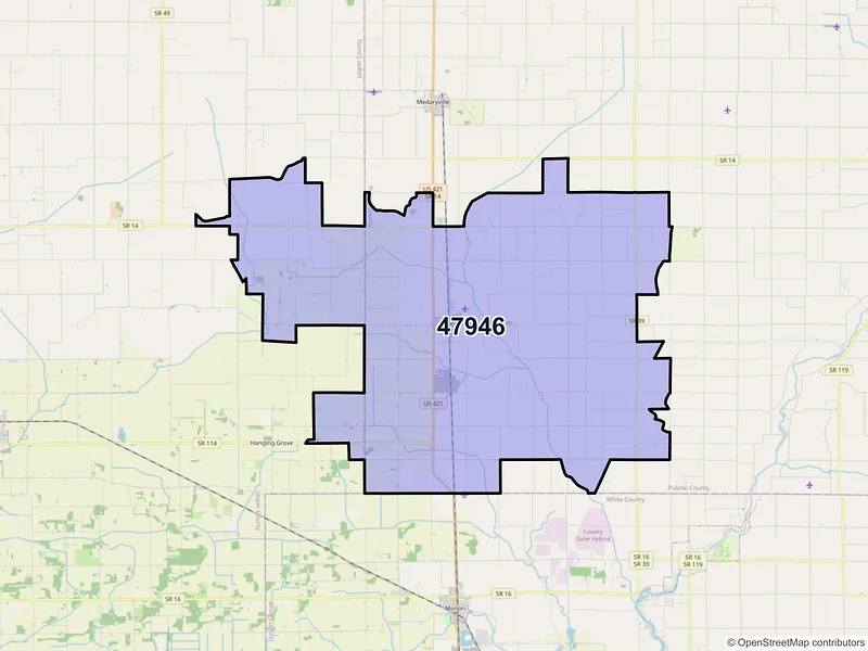 Map of ZIP Code 47946 — Francesville, IN