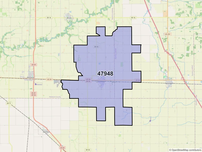 Map of ZIP Code 47948 — Goodland, IN