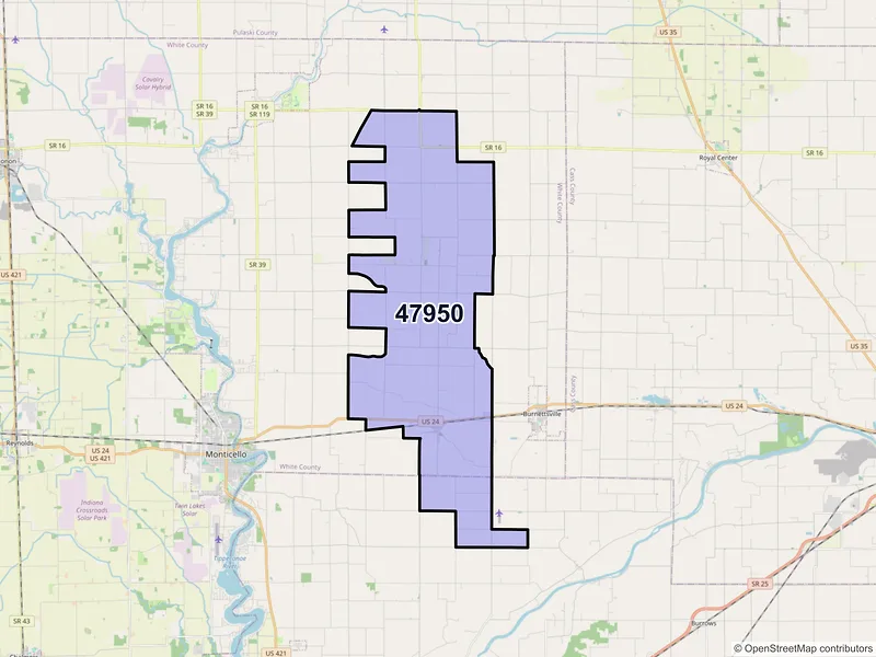 Map of ZIP Code 47950 — Idaville, IN