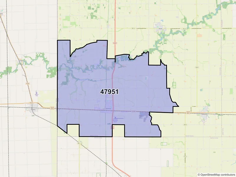 Map of ZIP Code 47951 — Kentland, IN
