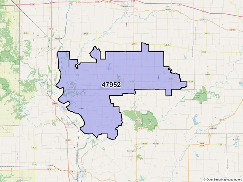 Map of ZIP Code 47952 — Kingman, IN