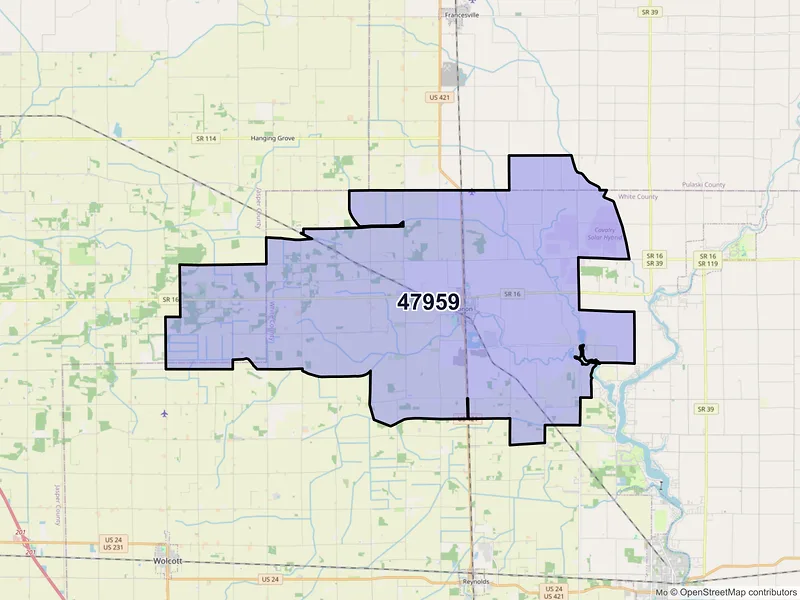 Map of Monon, Indiana and ZIP codes