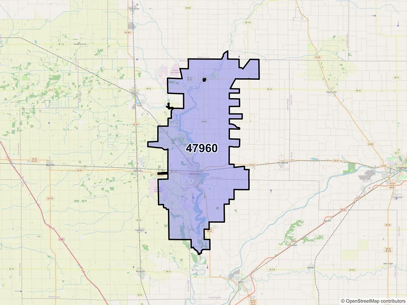 Map of ZIP Code 47960 — Monticello, IN