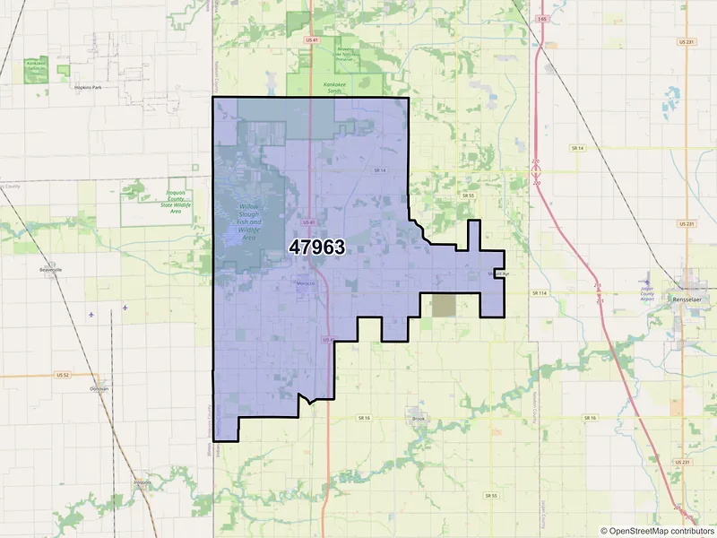 Map of ZIP Code 47963 — Morocco, IN