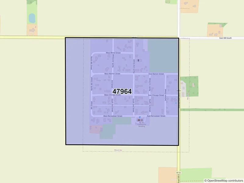 Map of Mount Ayr, Indiana and ZIP codes