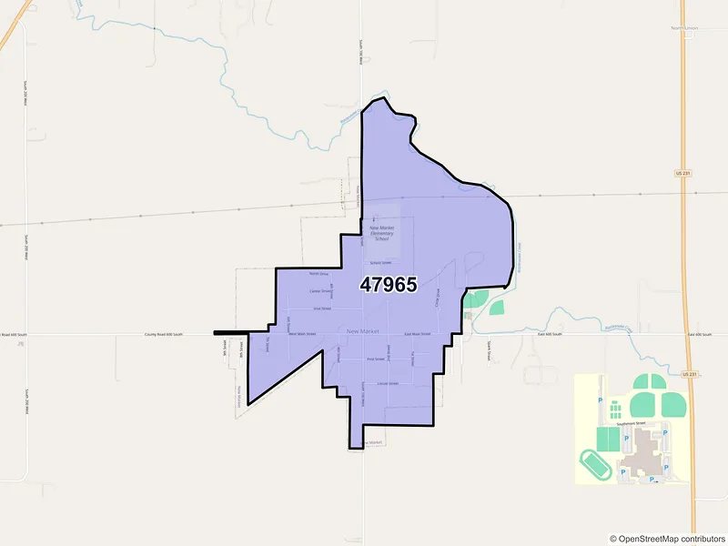 Map of New Market, Indiana and ZIP codes