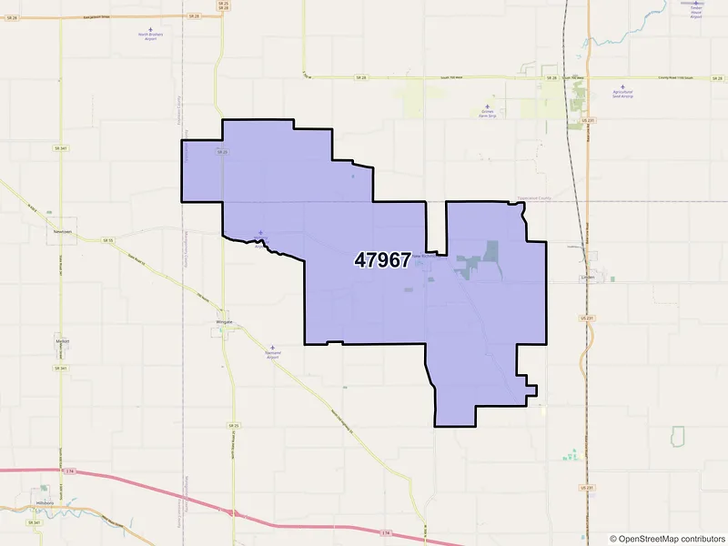 Map of ZIP Code 47967 — New Richmond, IN