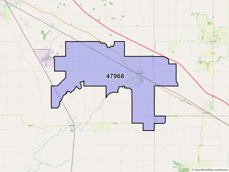 Map of ZIP Code 47968 — New Ross, IN
