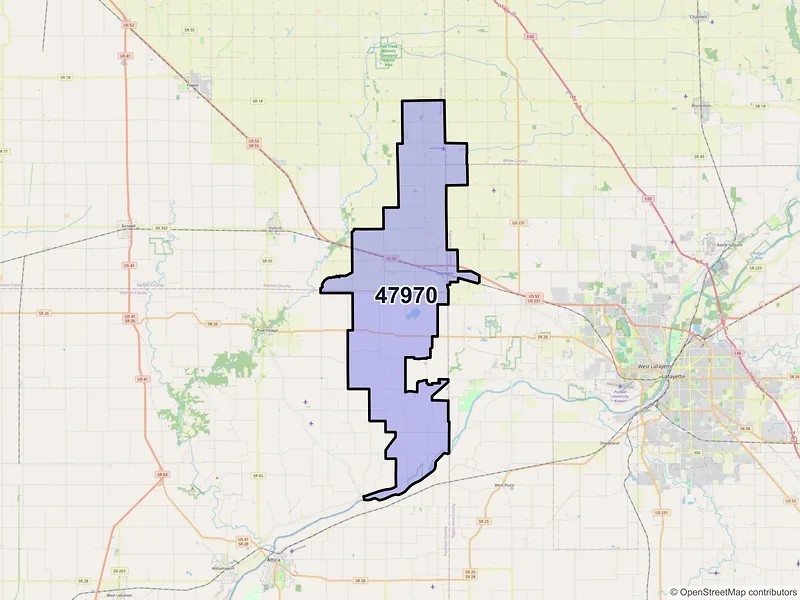Map of Otterbein, Indiana and ZIP codes