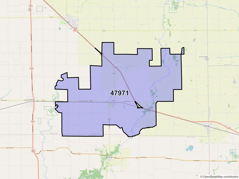 Map of Oxford, Indiana and ZIP codes