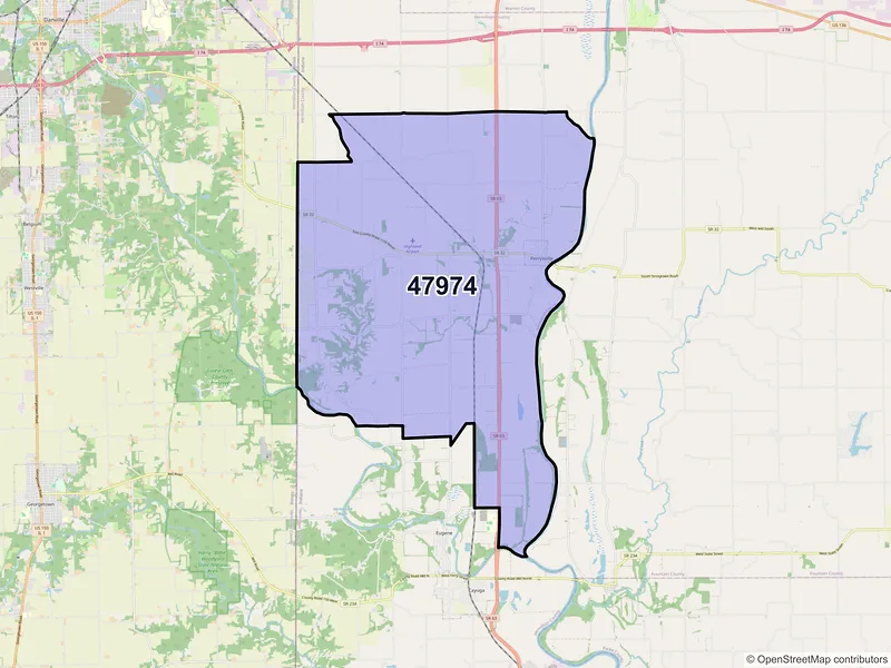 Map of ZIP Code 47974 — Perrysville, IN