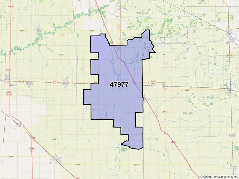 Map of ZIP Code 47977 — Remington, IN