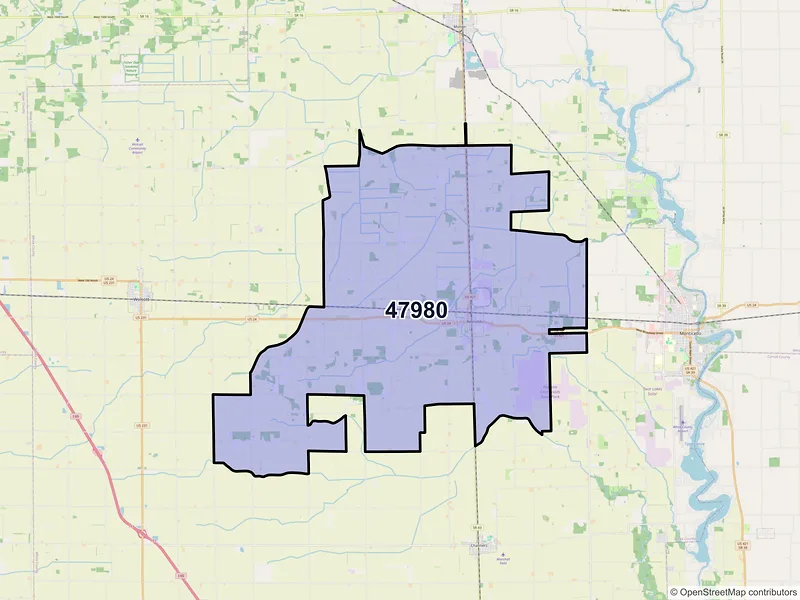 Map of ZIP Code 47980 — Reynolds, IN