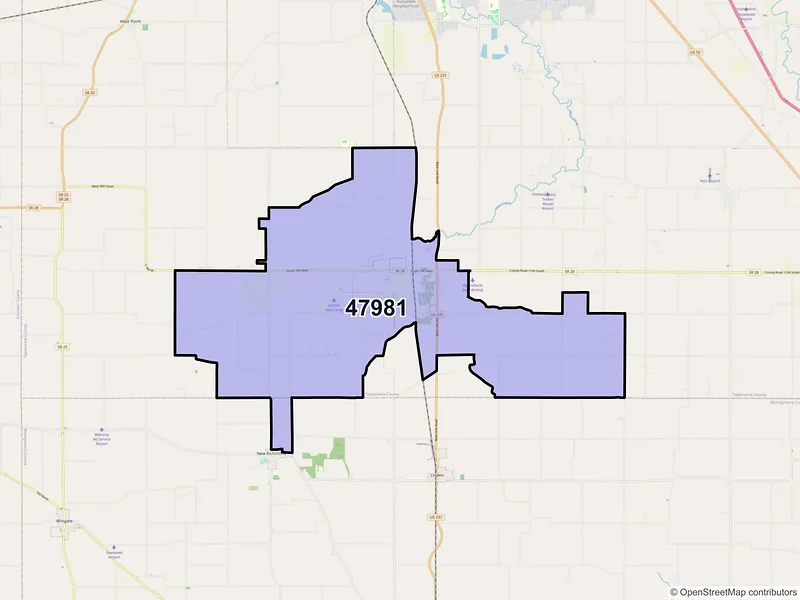 Map of ZIP Code 47981 — Romney, IN