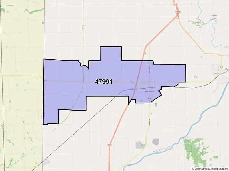 Map of West Lebanon, Indiana and ZIP codes