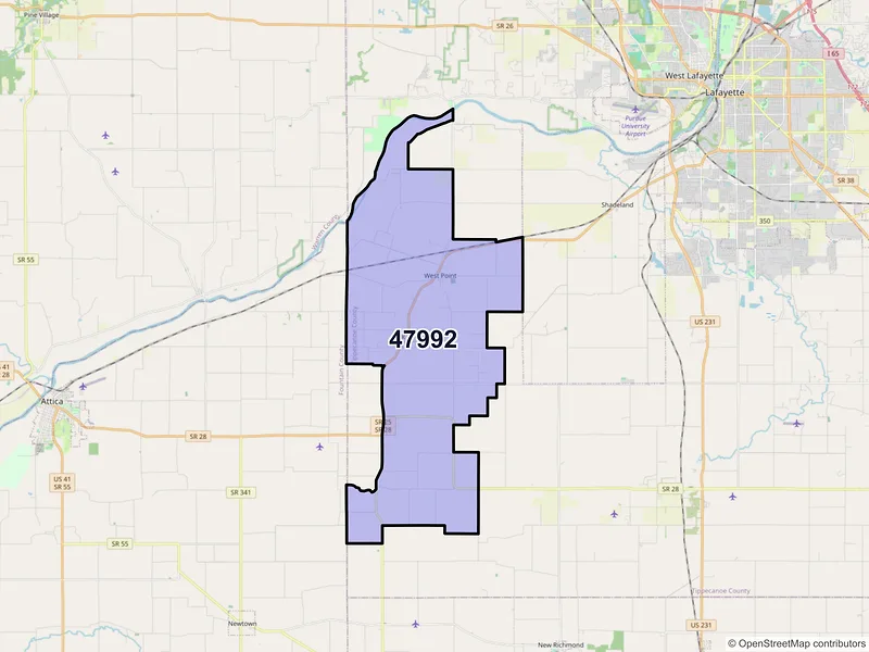Map of ZIP Code 47992 — Westpoint, IN