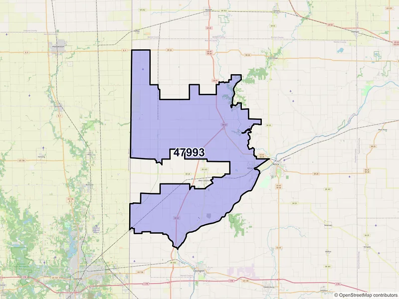 Map of ZIP Code 47993 — Williamsport, IN