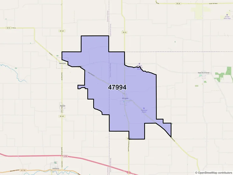 Map of ZIP Code 47994 — Wingate, IN