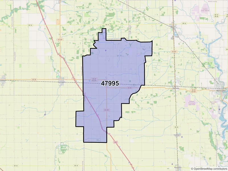 Map of ZIP Code 47995 — Wolcott, IN