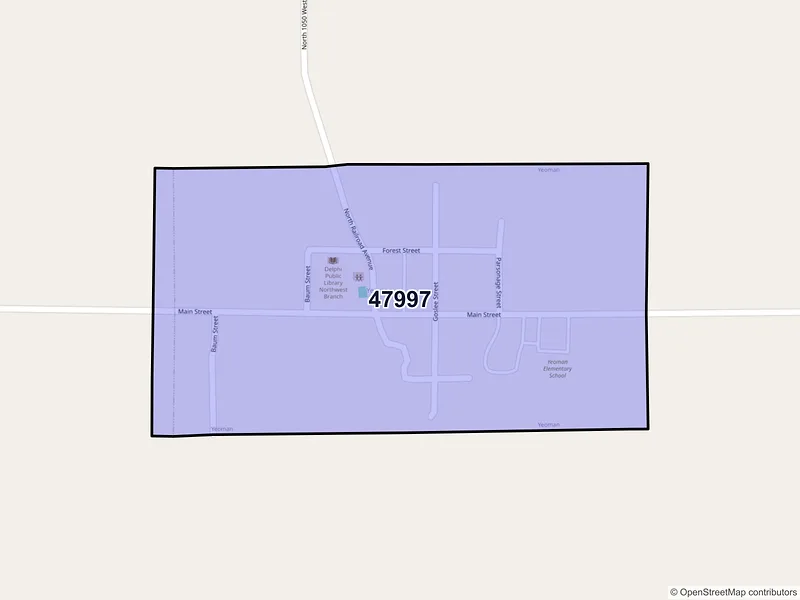 Map of ZIP Code 47997 — Yeoman, IN