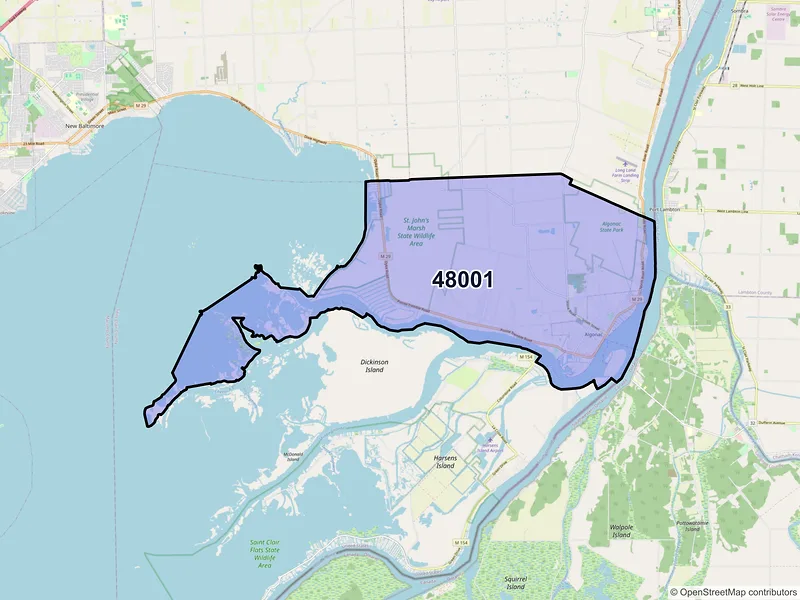 Map of ZIP Code 48001 — Algonac, MI