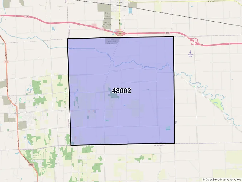 Map of ZIP Code 48002 — Allenton, MI