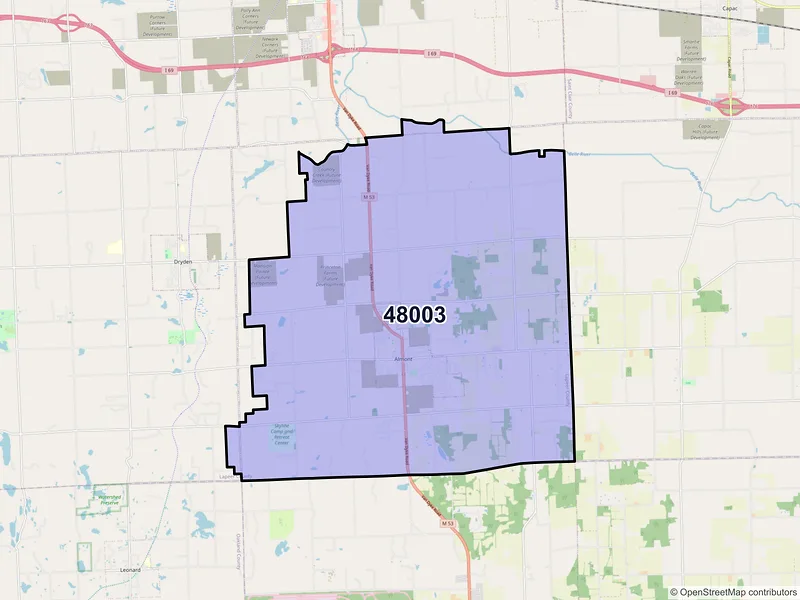 Map of ZIP Code 48003 — Almont, MI