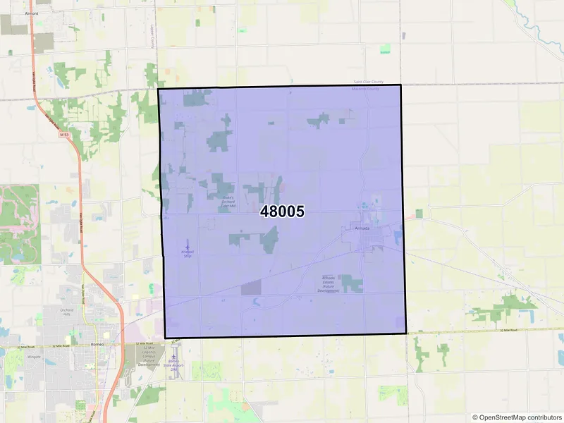 Map of ZIP Code 48005 — Armada, MI