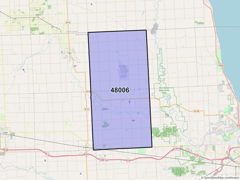 Map of ZIP Code 48006 — Avoca, MI