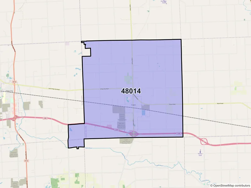 Map of ZIP Code 48014 — Capac, MI