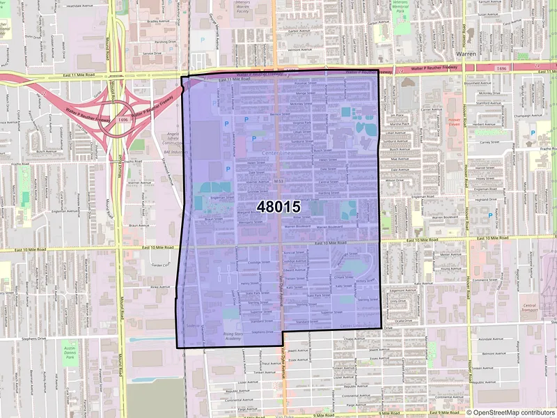 Map of ZIP Code 48015 — Center Line, MI