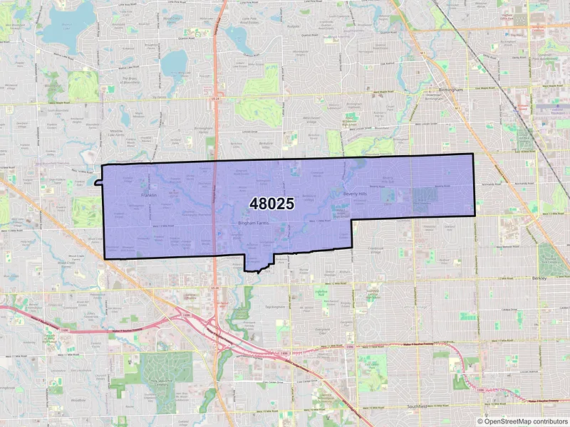 Map of ZIP Code 48025 — Franklin, MI