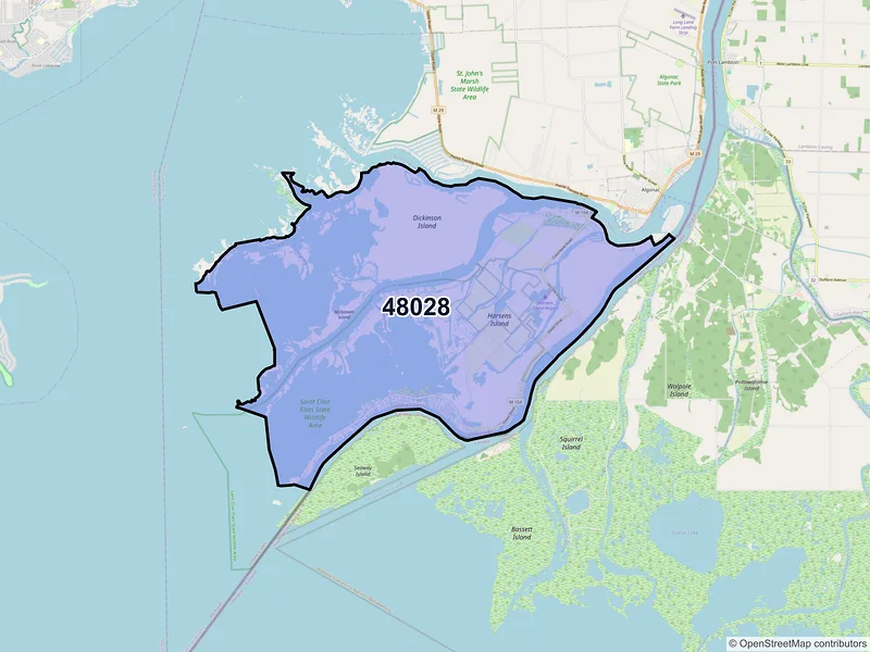 Map of ZIP Code 48028 — Harsens Island, MI