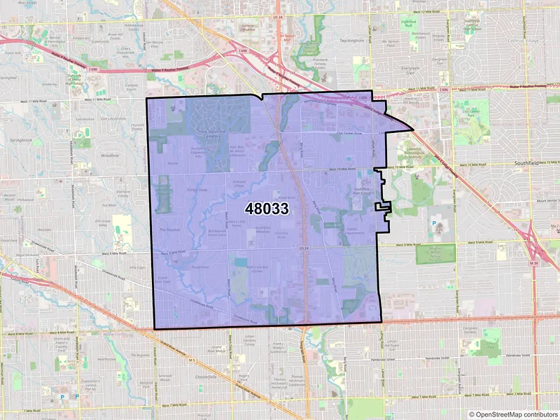 Map of ZIP Code 48033 — Southfield, MI