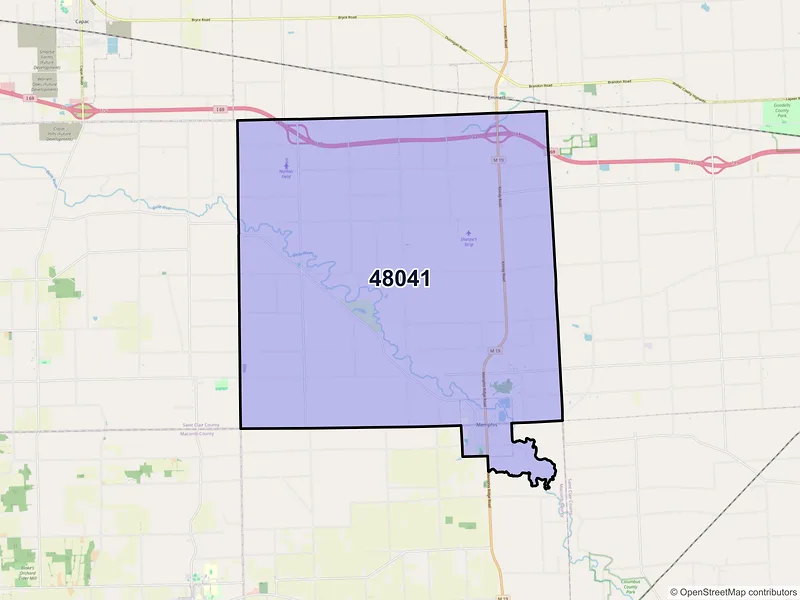 Map of Memphis, Michigan and ZIP codes