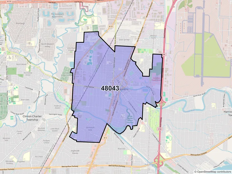 Map of ZIP Code 48043 — Mount Clemens, MI