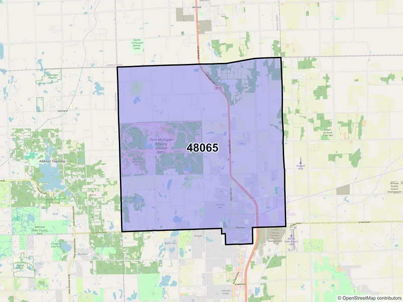 Map of Romeo, Michigan and ZIP codes
