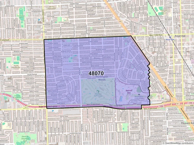 Map of ZIP Code 48070 — Huntington Woods, MI