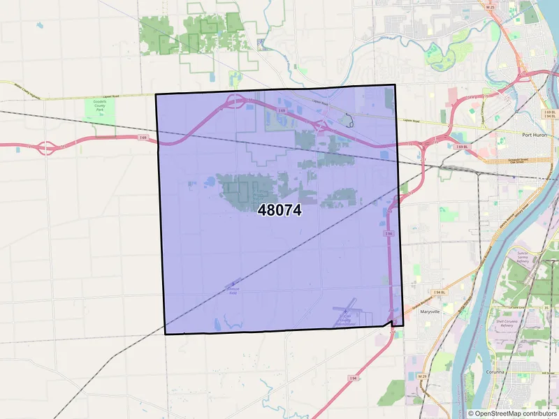 Map of ZIP Code 48074 — Smiths Creek, MI