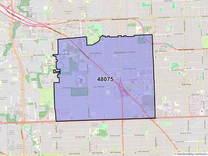Map of ZIP Code 48075 — Southfield, MI