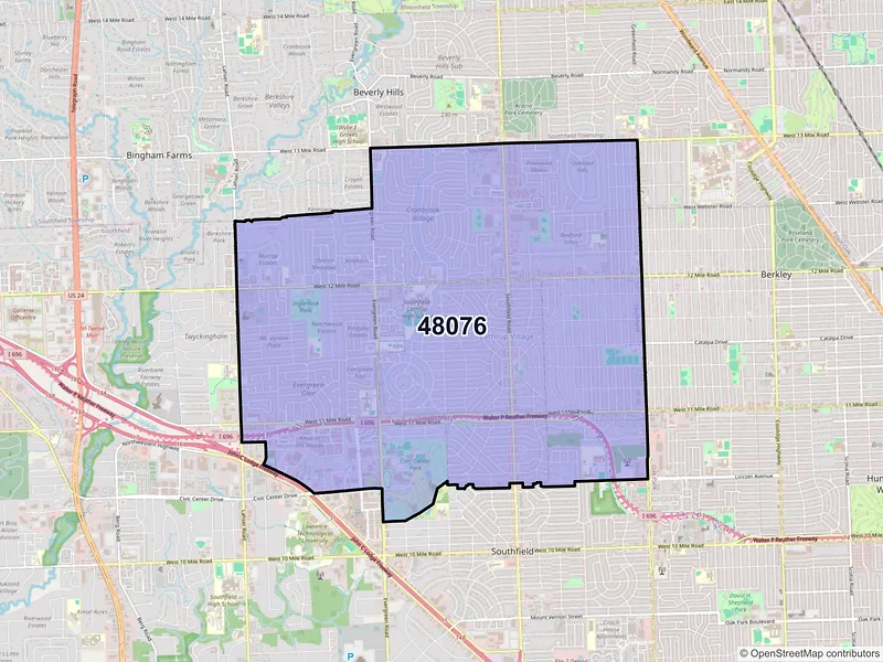 Map of ZIP Code 48076 — Southfield, MI