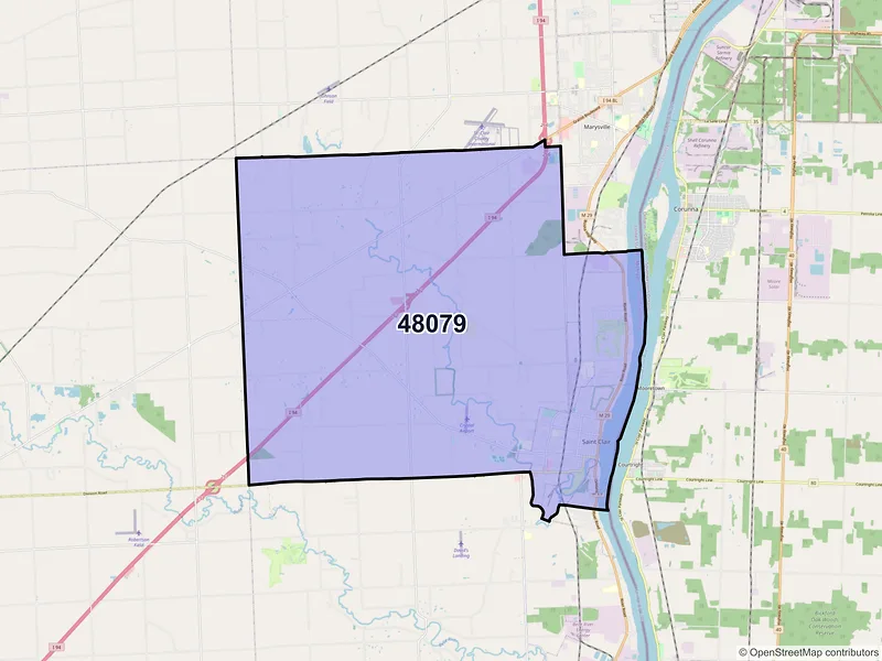 Map of Saint Clair, Michigan and ZIP codes
