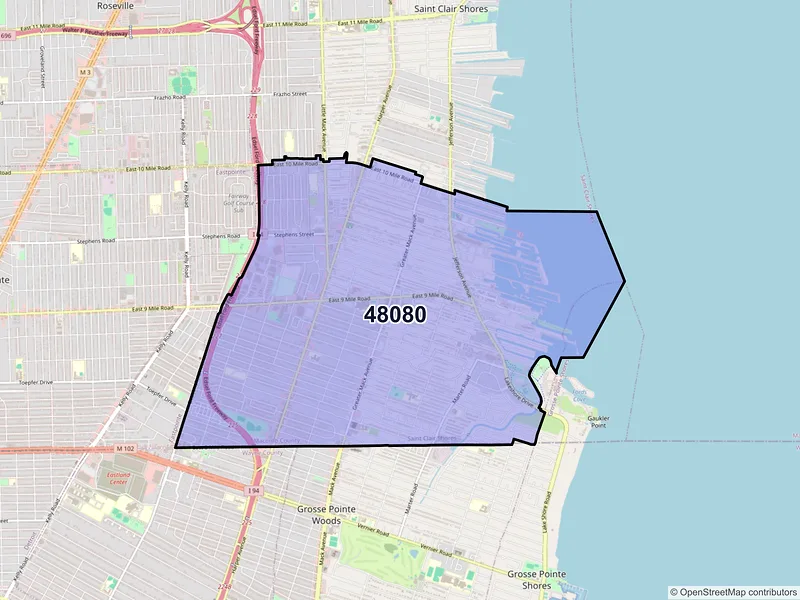 Map of ZIP Code 48080 — Saint Clair Shores, MI