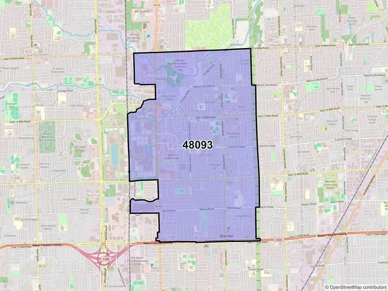 Map of ZIP Code 48093 — Warren, MI