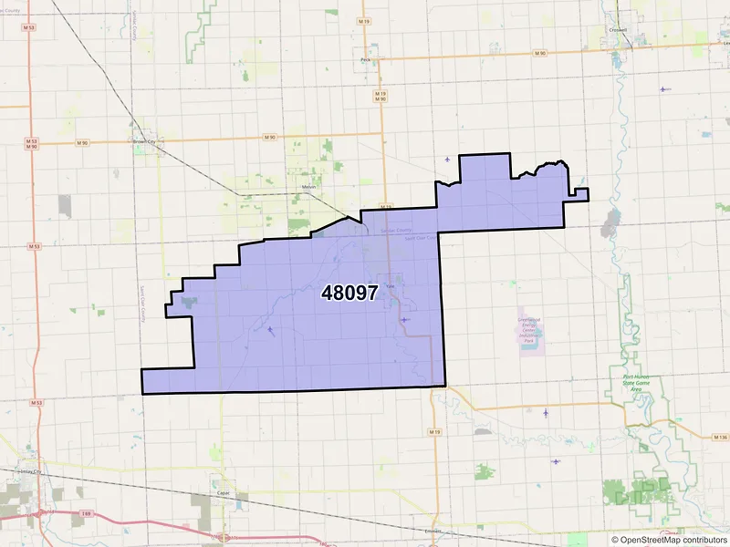Map of Yale, Michigan and ZIP codes
