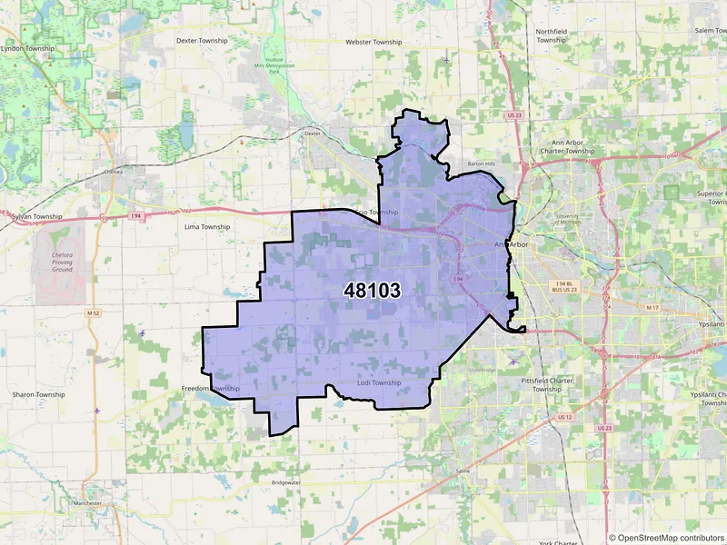 Map of ZIP Code 48103 — Ann Arbor, MI